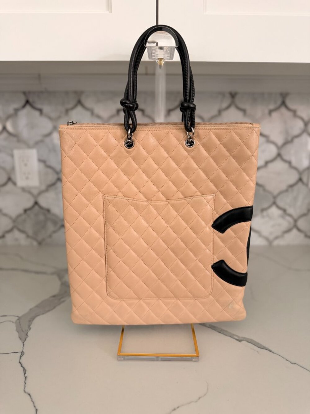 Chanel Cambon Ligne Large Beige & Black Quilted Tote - Picture 4 of 5